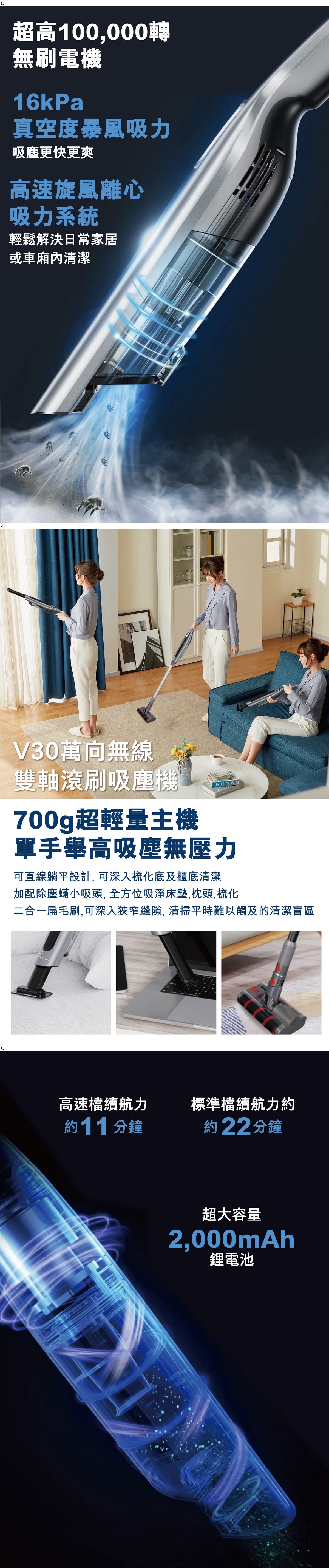 Power Living V30萬向無線雙軸滾刷吸塵機